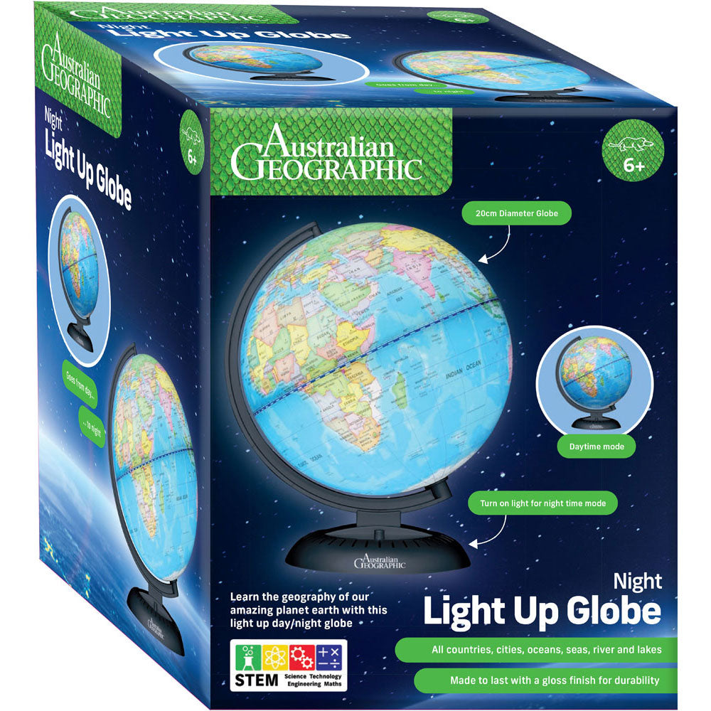 Australian Geographic 20cm Night Light Up Globe educational toy for children