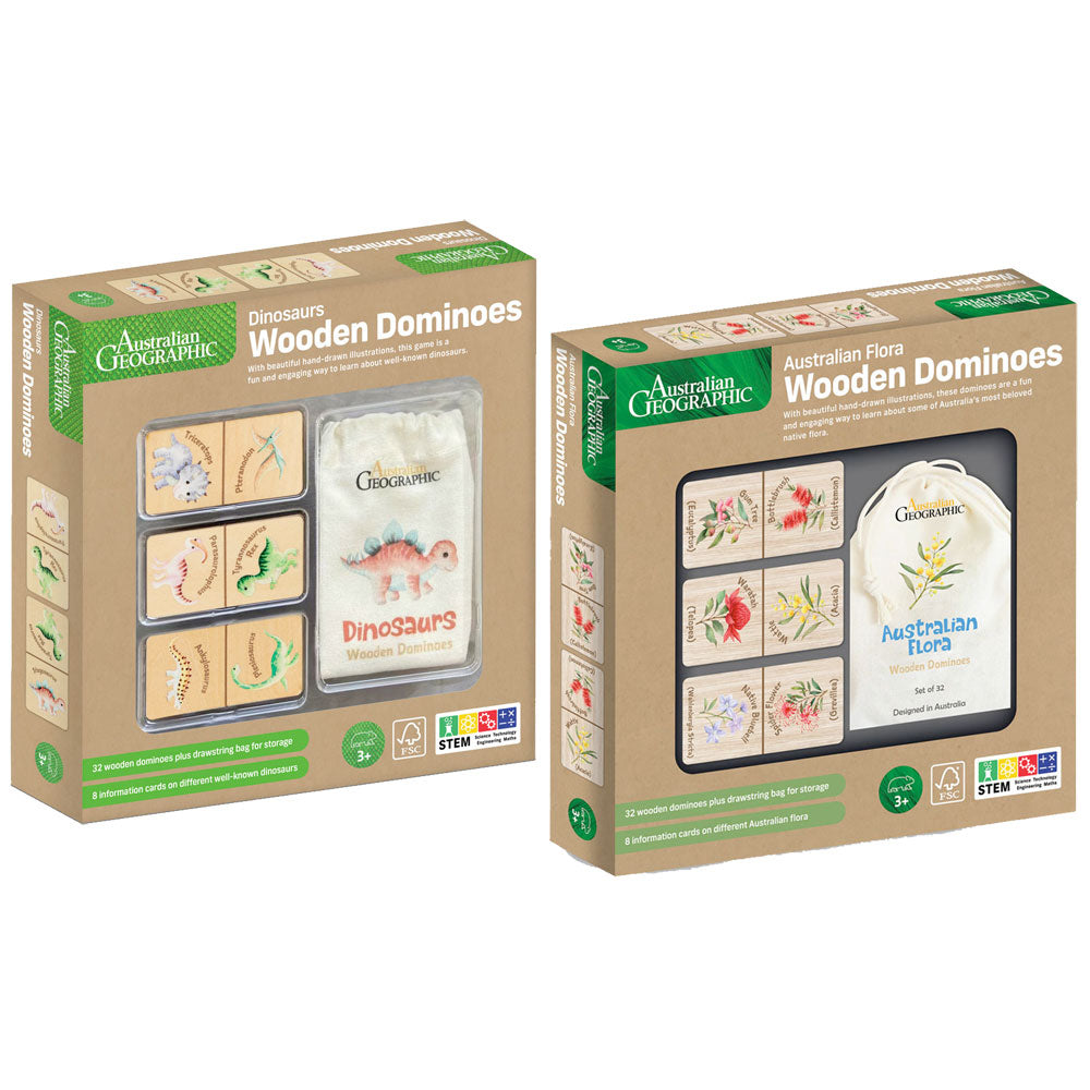 Australian Geographic  Dinosaur & Flora Wooden Dominoes Value Pack