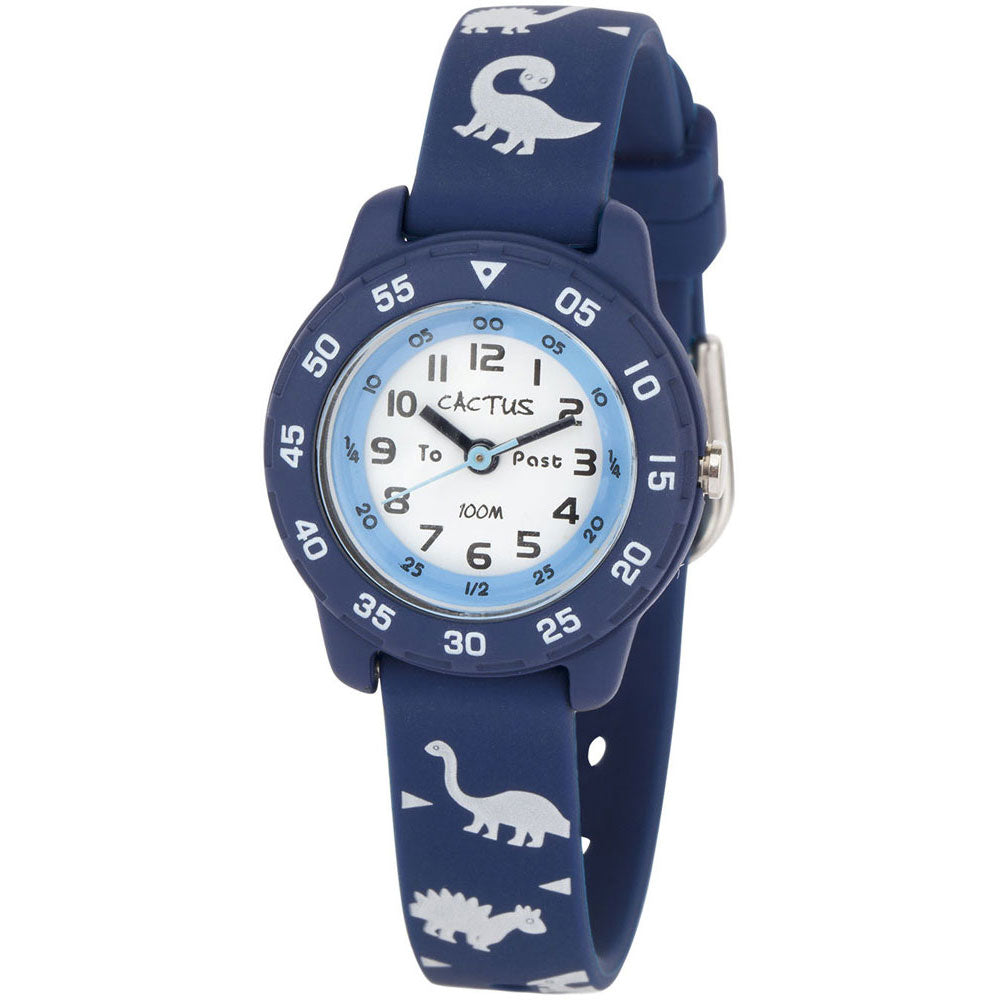 Cactus Junior Waterproof Time Teacher Watches Value Pack - Blue Dinosaurs & Flowers