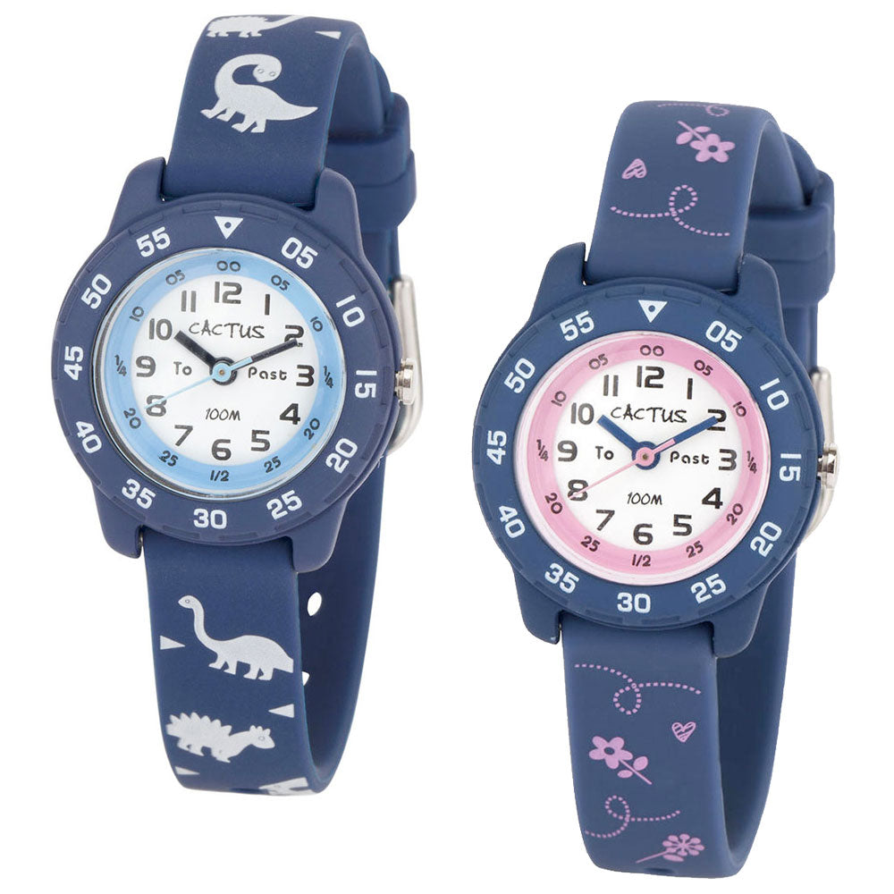 Cactus Blue Dinosaurs & Flowers Junior Waterproof Time Teacher Watches 