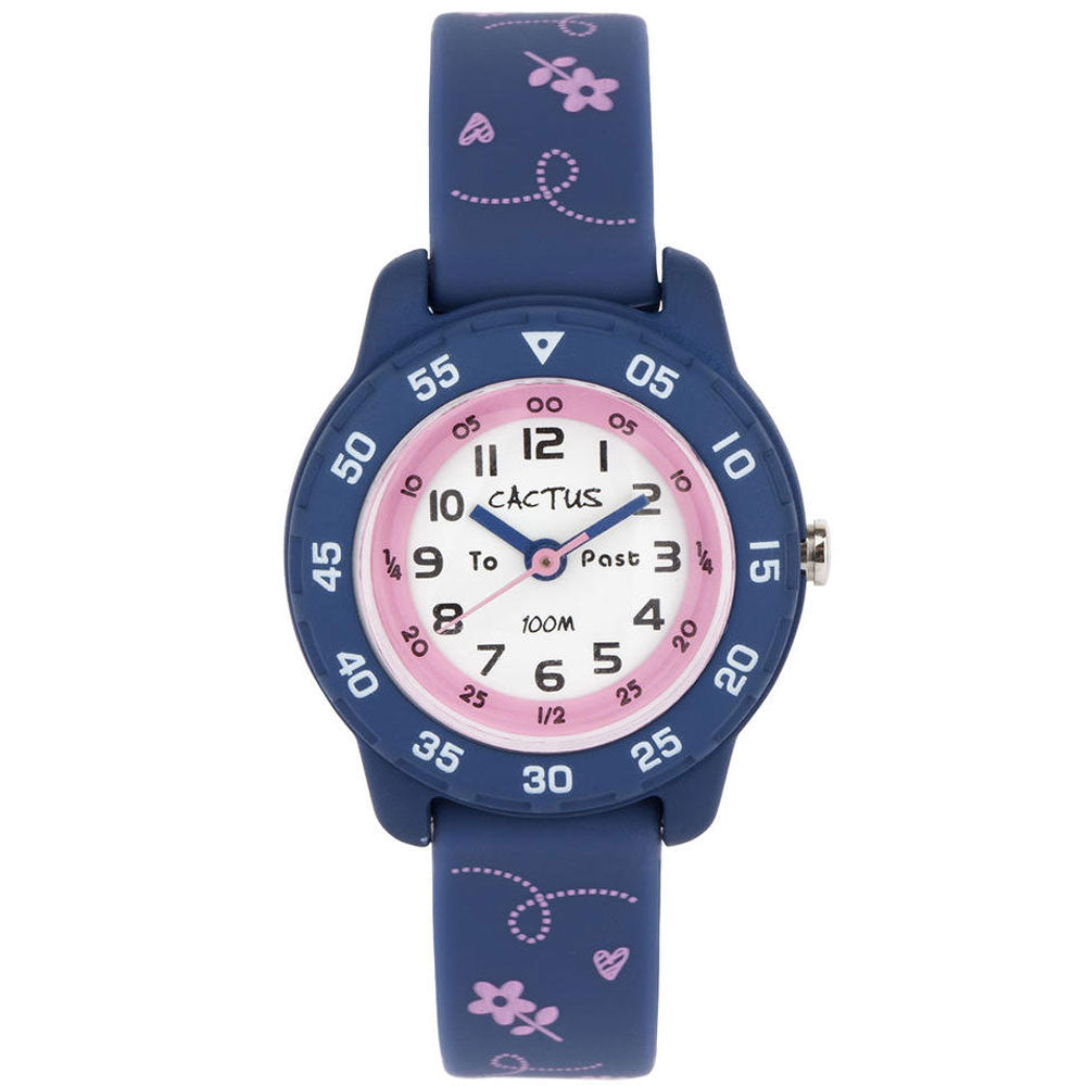 Cactus Junior Waterproof Time Teacher Watches Value Pack - Blue Dinosaurs & Flowers