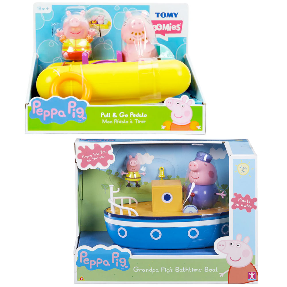 Tomy Peppa Pig Bath Toys Value Pack - Pedalo Boat & Grandad Pig's Boat