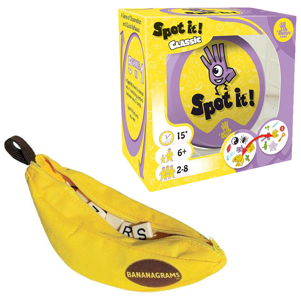 Bananagrams Word Game & Spot It Card Game Value Pack