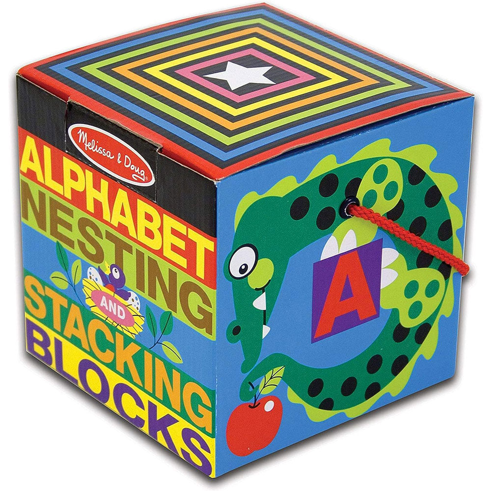 Melissa & Doug Value Pack - Classic 100 Wooden Blocks Set & Alphabet Nesting and Stacking Cardboard Blocks