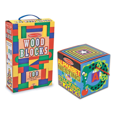 Melissa & Doug 100 Wooden Blocks Set & Alphabet Blocks Value Pack