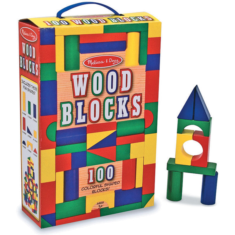 Melissa & Doug Value Pack - Classic 100 Wooden Blocks Set & Alphabet Nesting and Stacking Cardboard Blocks