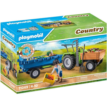 Tractor with Trailer Toy Playset from Country theme by Playmobil in box packaging