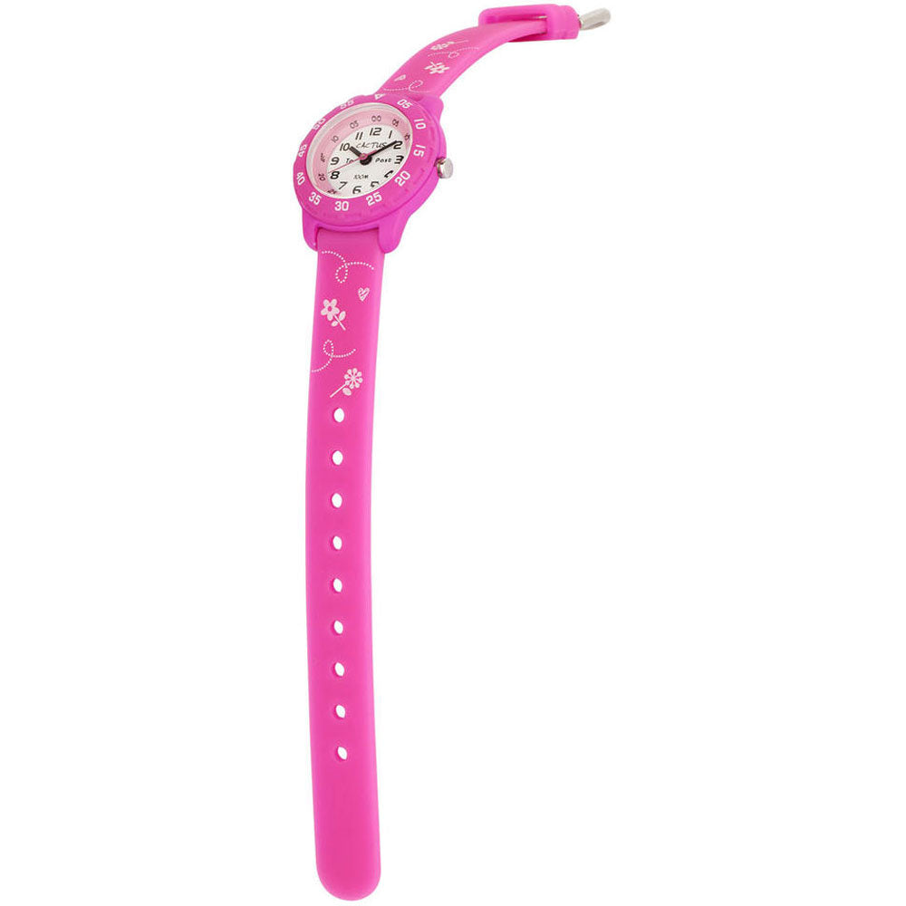 Cactus Junior Waterproof Time Teacher Watch with Flowers - Pink