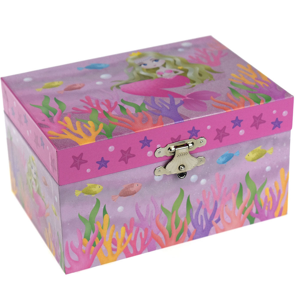 Front view of a closed mermaid music box