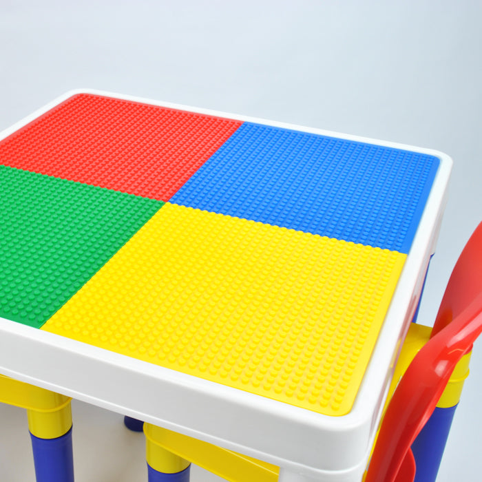 Aussie Baby Kids 2-In-1 Block Building Multi-Coloured Plastic Table Chair Set