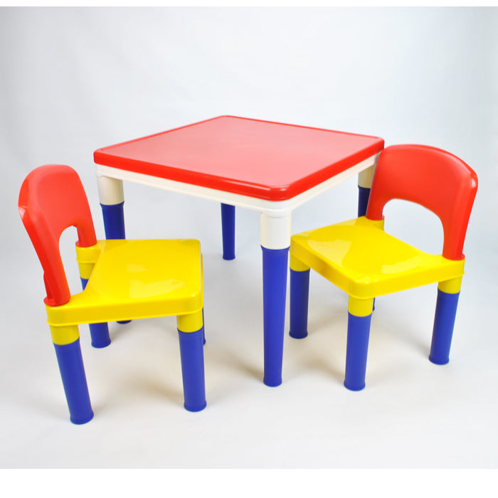 Aussie Baby Kids 2-In-1 Block Building Multi-Coloured Plastic Table Chair Set