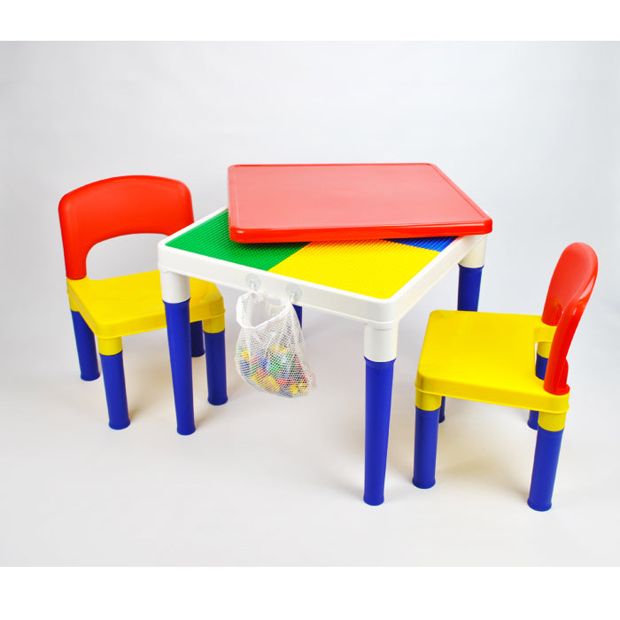 Aussie Baby Kids 2-In-1 Block Building Multi-Coloured Plastic Table Chair Set