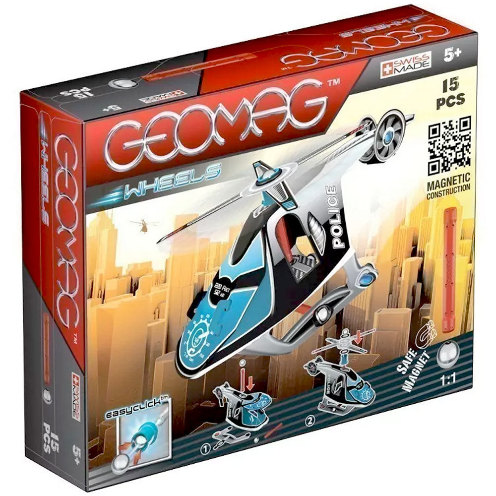 Classic Wheels Police Helicopter 15 Piece Magnetic Construction Set by Geomag