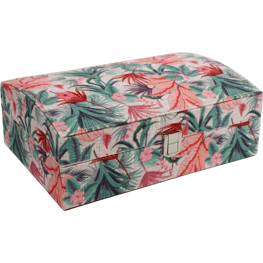 LaVida Linen & MDF Wooden Jewellery Storage Box Desert Leaves