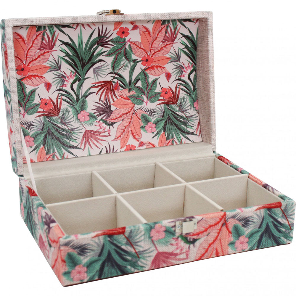 LaVida Linen & MDF Wooden Jewellery Storage Box Desert Leaves