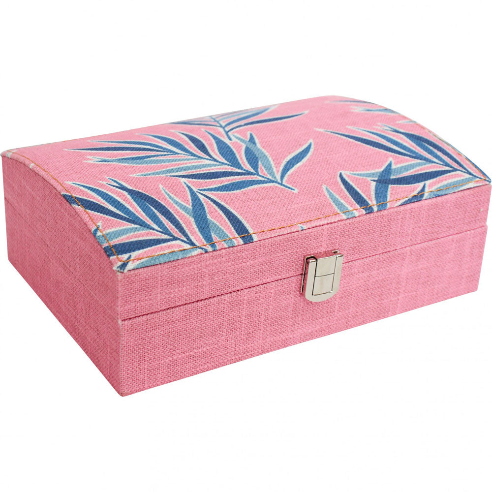LaVida Linen & MDF Wooden Jewellery Storage Box Pink Ferns