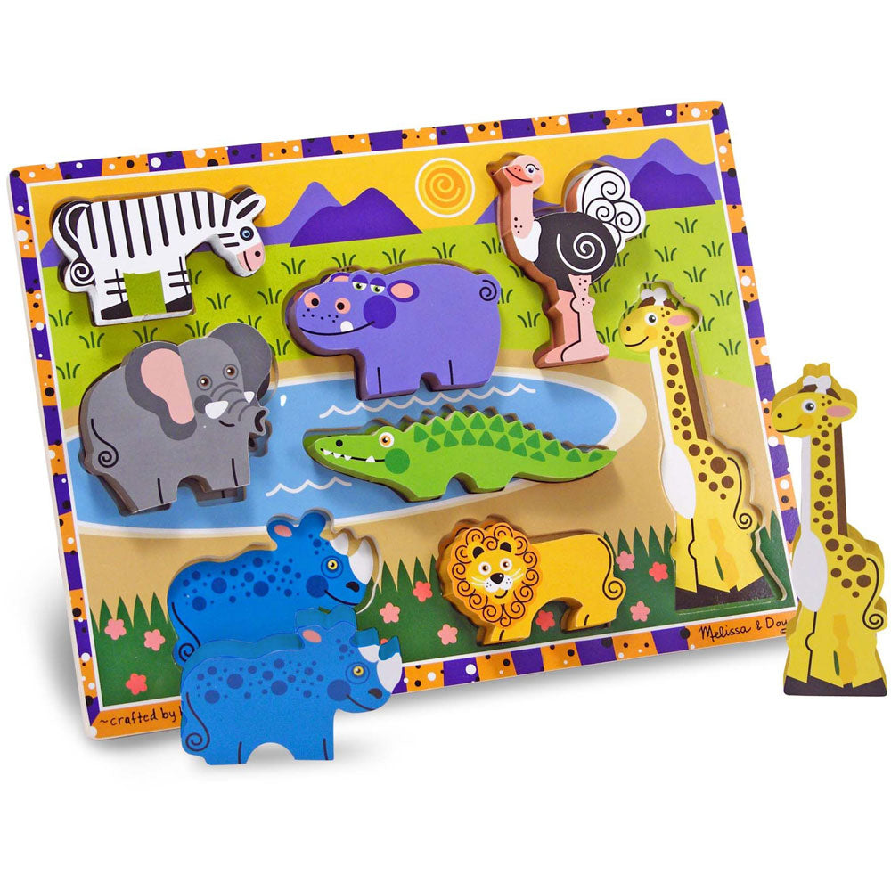Melissa & Doug Wooden Chunky Puzzle Value Pack: Safari Animals + Farm Animals