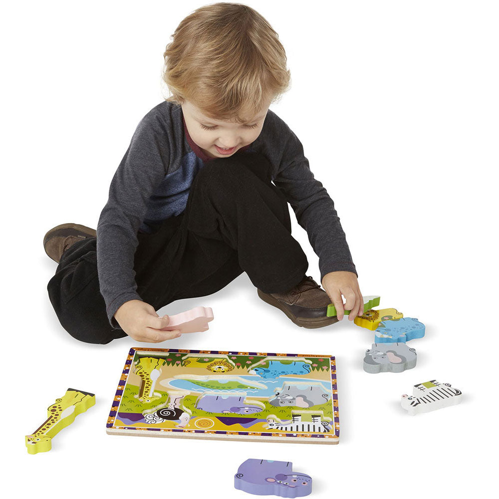 Melissa & Doug Wooden Chunky Puzzle Value Pack: Safari Animals + Farm Animals