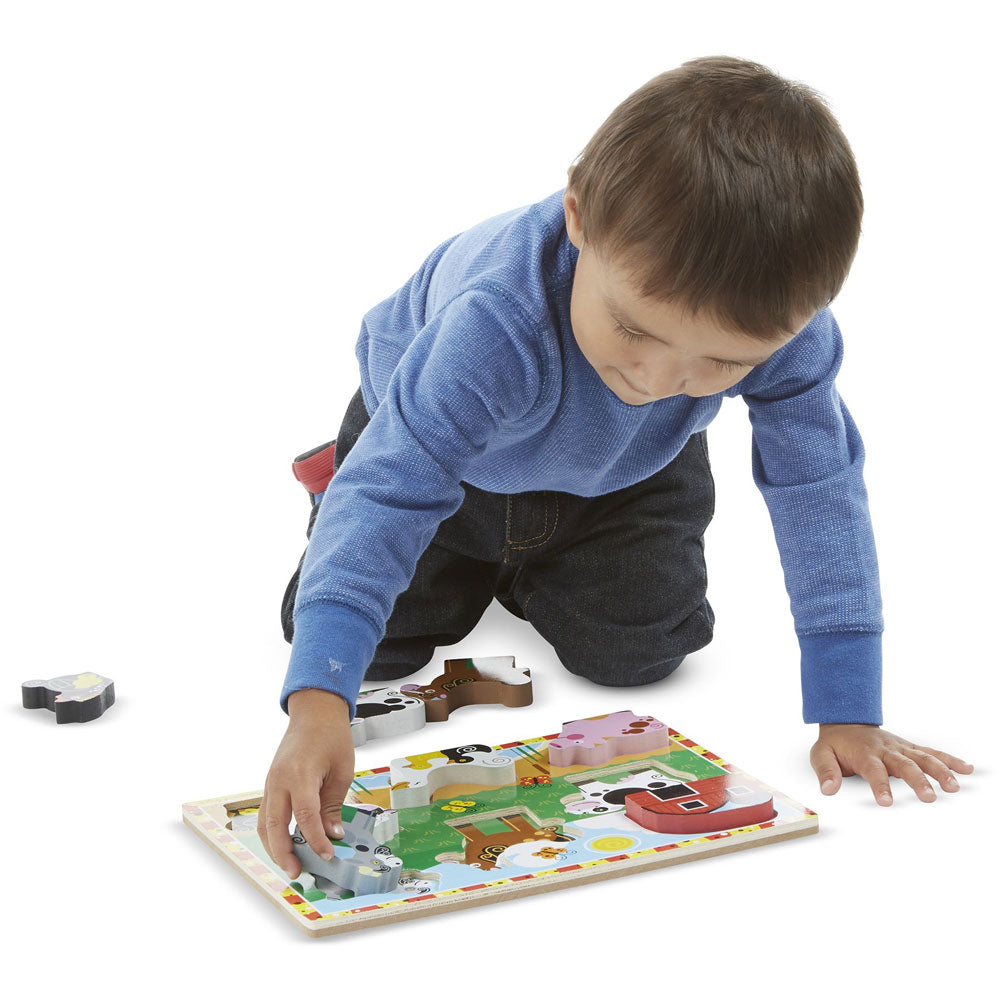 Melissa & Doug Wooden Chunky Puzzle Value Pack: Safari Animals + Farm Animals