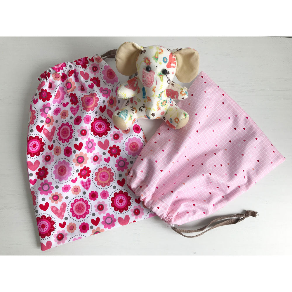 MinZ Studio Handmade Eco Drawstring Bags Set of 2 - White Blooms