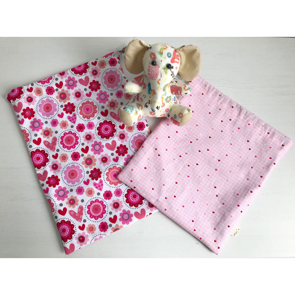 MinZ Studio Handmade Eco Drawstring Bags Set of 2 - White Blooms