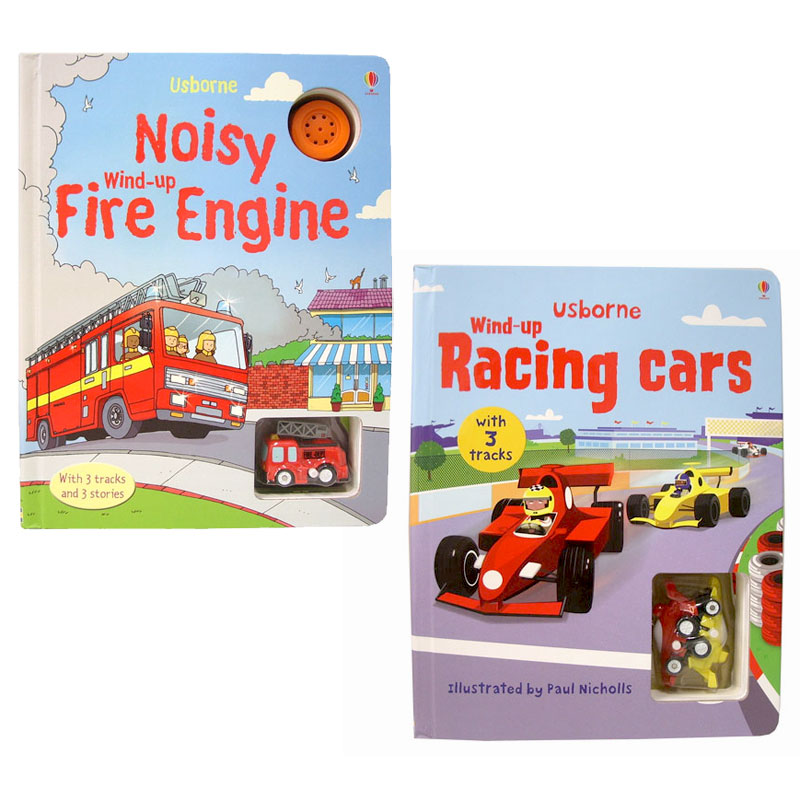 Usborne Wind-Up Book Value Pack: Noisy Fire Engine + Racing Cars
