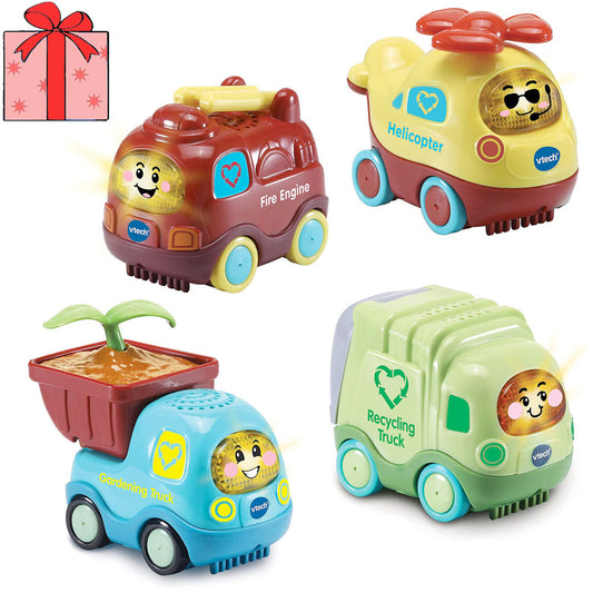 [DISCONTINUED] VTech Toot-Toot Drivers Eco-friendly Special Edition Value Pack: Fire Engine + Helicopter + Gardening Truck + Recycling Truck + Gift Wrapping