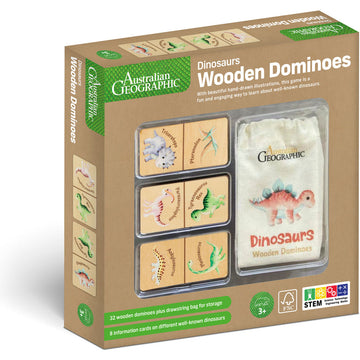 Australian Geographic Dinosaur Wooden Dominoes game for kids aged 3 years and up