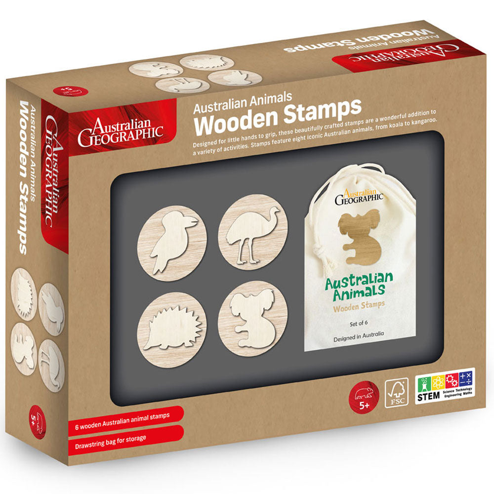 Australian Animals Wooden Stamps STEM toys from Australian Geographic for kids aged 5 years and up