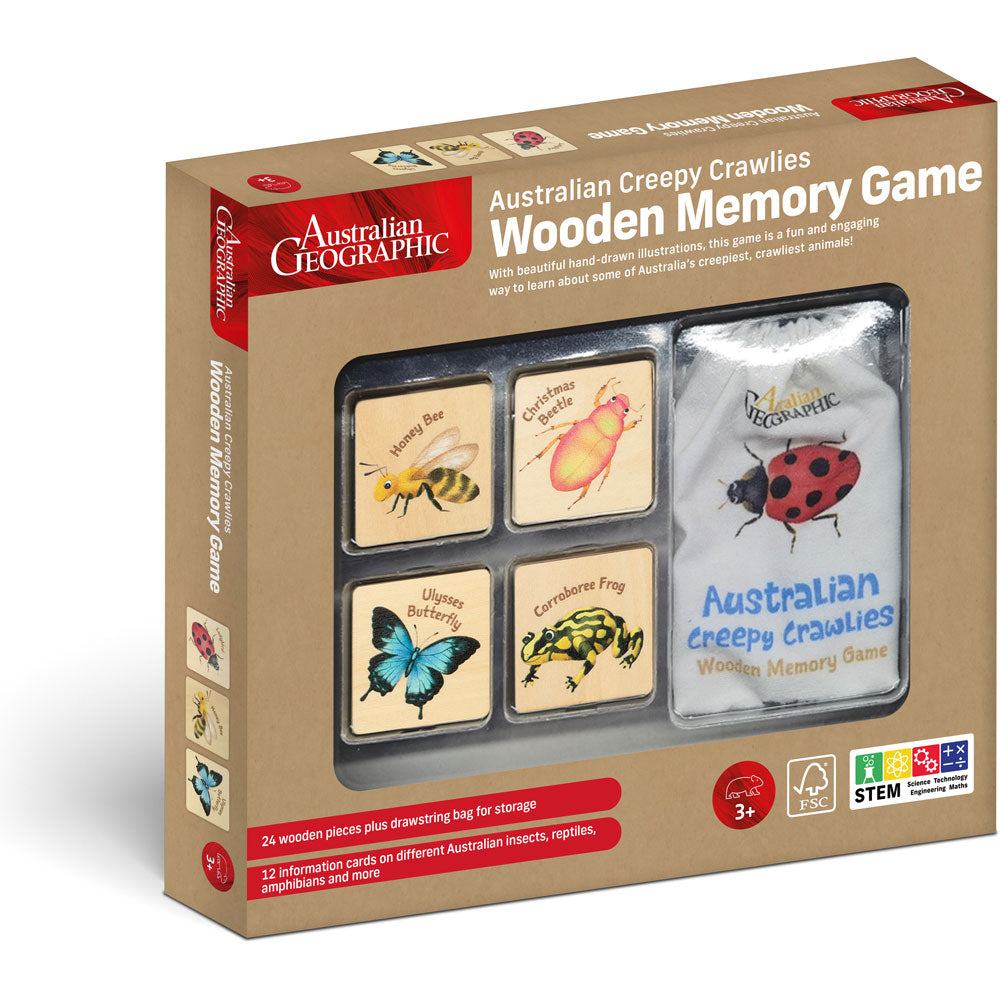 Australian Creepy Crawlies Wooden Memory Game from Australian Geographic for kids aged 3 years and up
