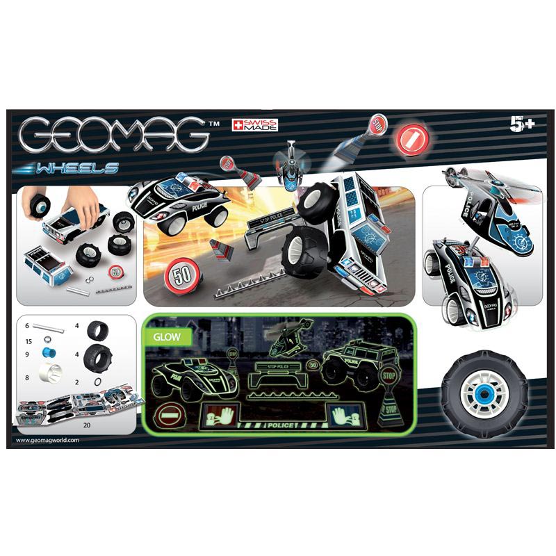 [DISCONTINUED] Geomag Classic Wheels Police 68 Piece Magnetic Construction Set & FREE Helicopter