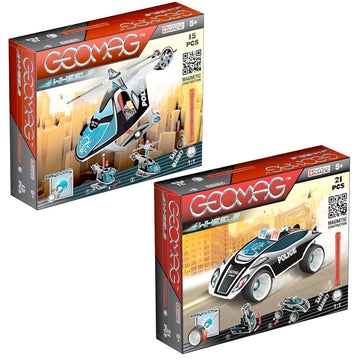 Classic Wheels Police Helicopter & Car Magnetic Construction Value Pack by Geomag