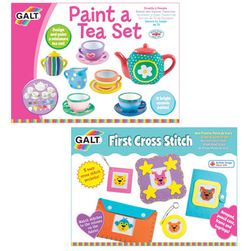 Paint a Tea Set & First Cross Stitch Craft Kits by Galt Value Pack in box packaging