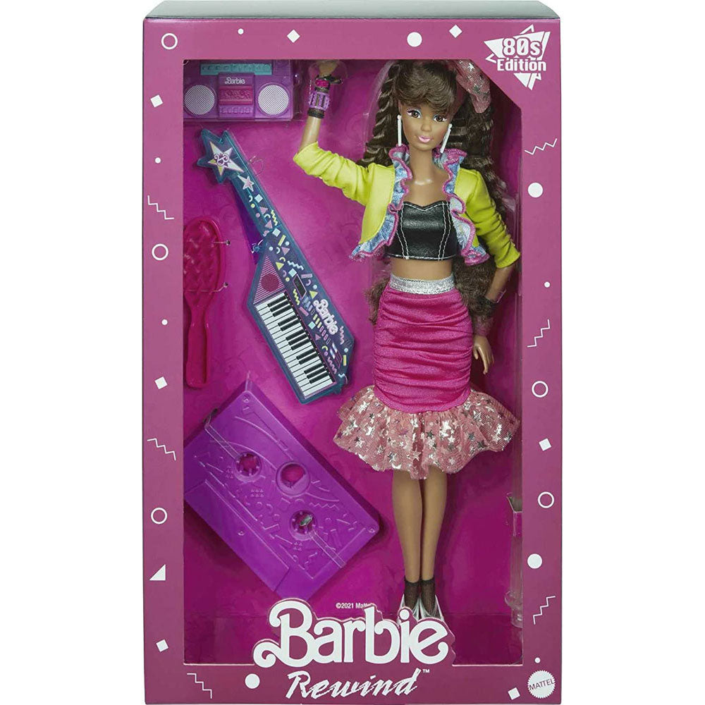 Barbie 80s Edition Signature Rewind Night Out Doll & Accessories in box packaging
