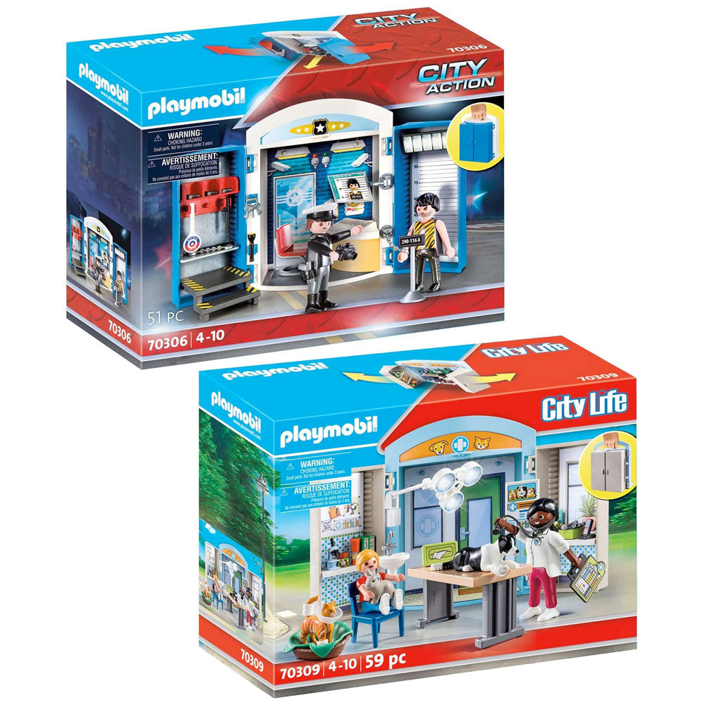 Police Station & Vet Clinic Playsets Value Pack by Playmobil