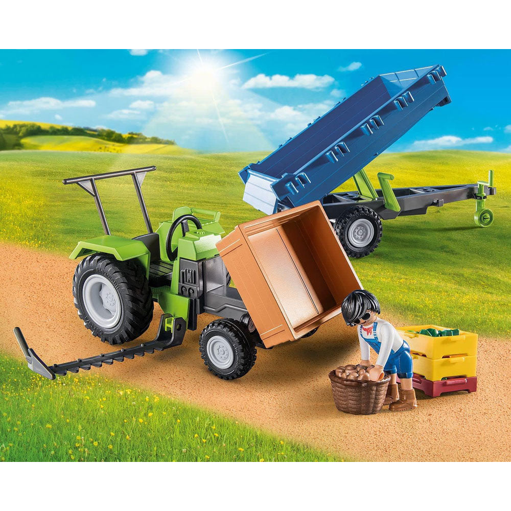 Tractor with Trailer by Playmobil with the tiltable loading area and the large tyres