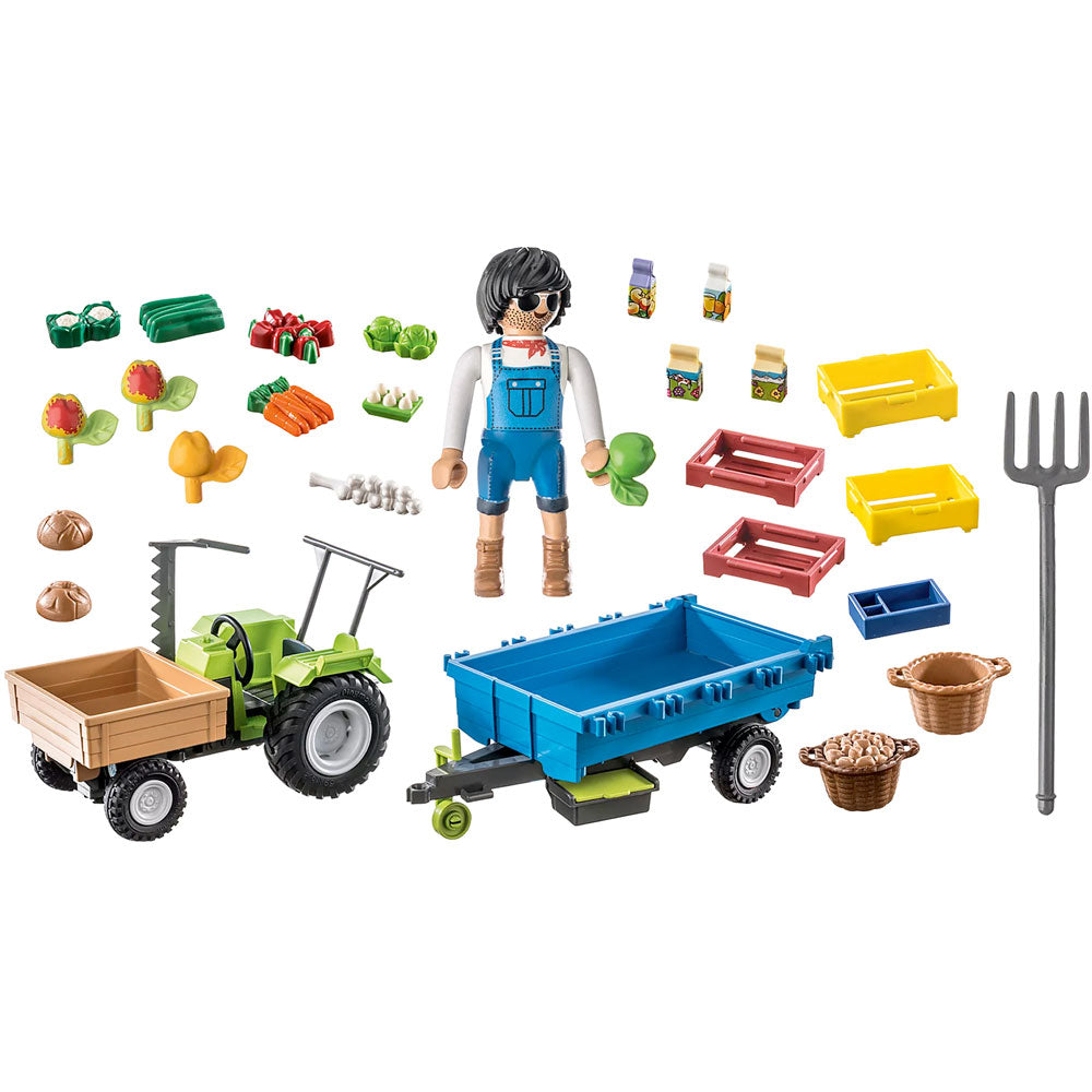 Tractor with Trailer Toy Playset from Country theme by Playmobil with lots of accessories