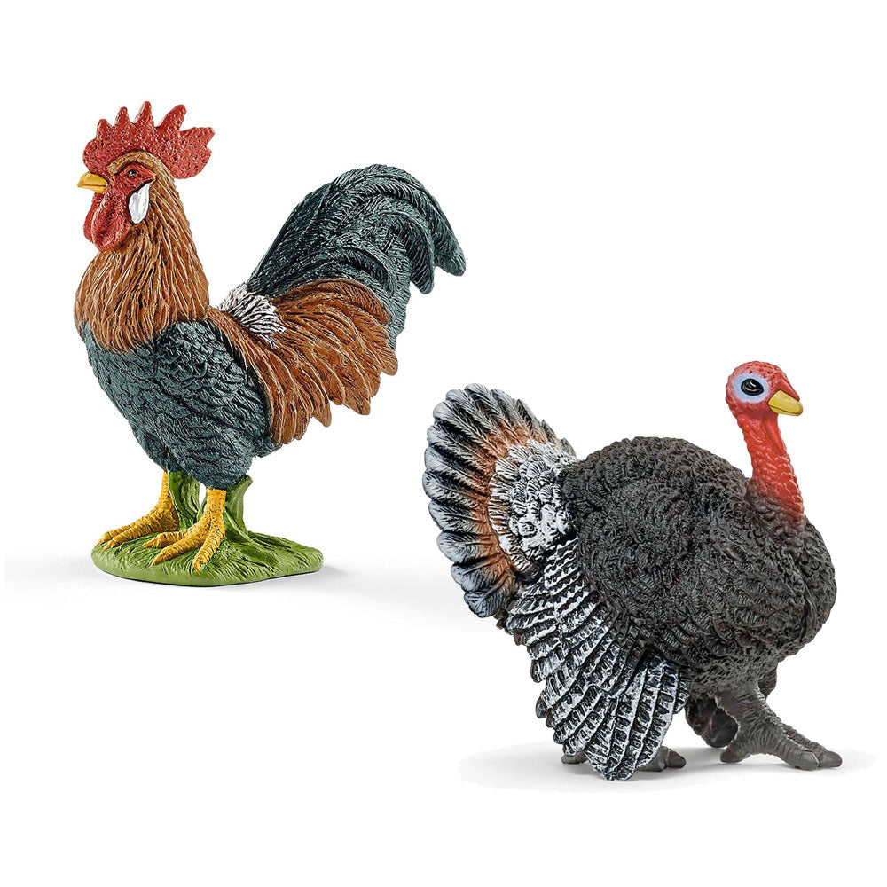 Schleich Farm World Rooster & Turkey Animal Figurines Value Pack