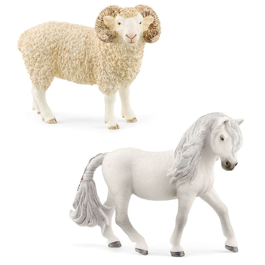 Schleich Ram & Iceland Pony Mare Farm World Animal Figurines Value Pack