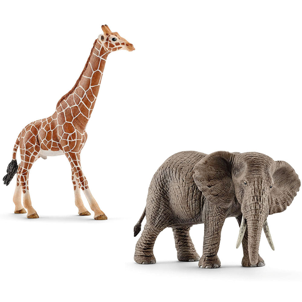 Wild Life Giraffe & Elephant Animal Figurines by Schleich Value Pack