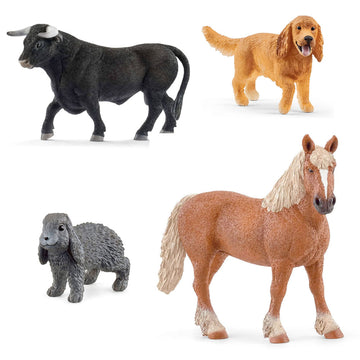 Schleich Farm World Animal Figurines Value Pack - Bull, Dog, Rabbit & Horse