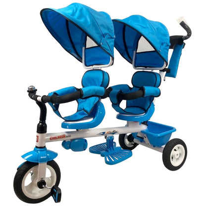 Aussie Baby Kids Tandem Tricycle Double Seats Ride-On Trike with Parent Handle - Blue