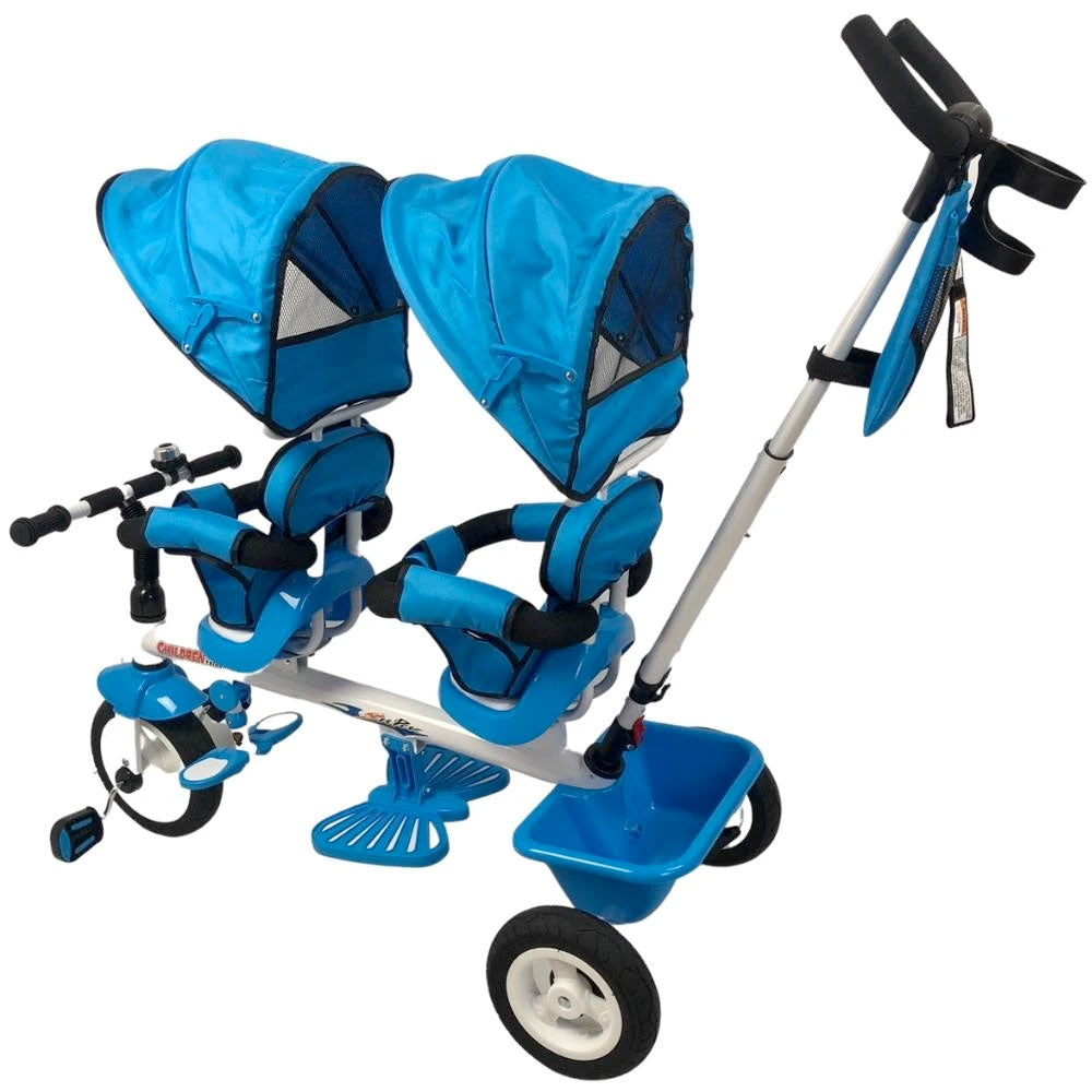 Aussie Baby Kids Tandem Tricycle Double Seats Ride-On Trike with Parent Handle - Blue