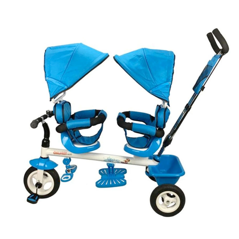 Aussie Baby Kids Tandem Tricycle Double Seats Ride-On Trike with Parent Handle - Blue