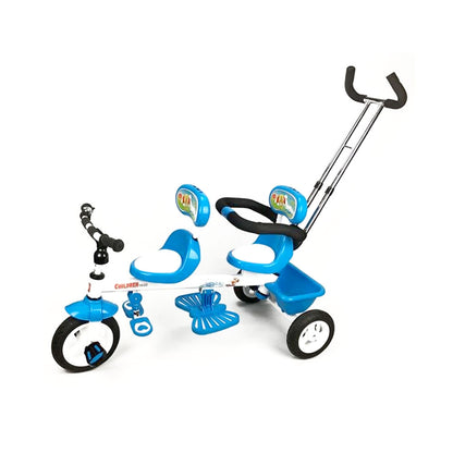 Aussie Baby Kids Tandem Tricycle Double Seats Ride-On Trike with Parent Handle - Blue