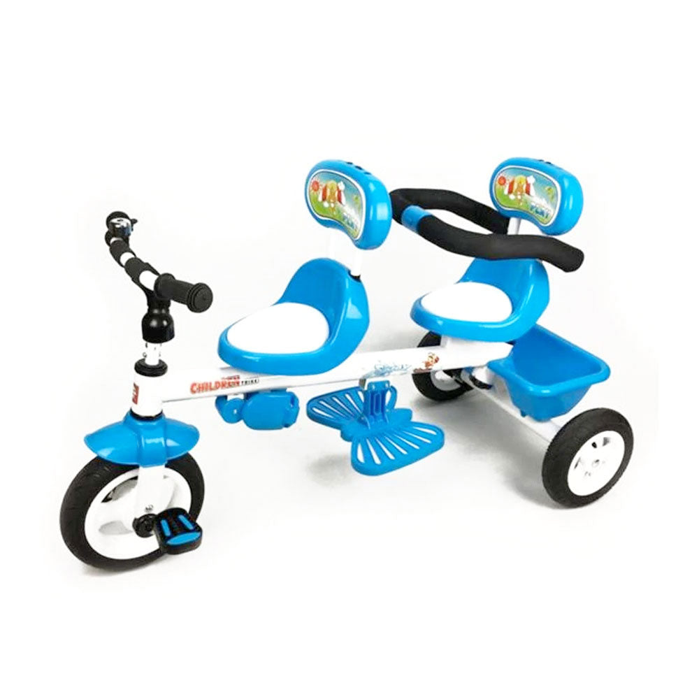 Aussie Baby Kids Tandem Tricycle Double Seats Ride-On Trike with Parent Handle - Blue