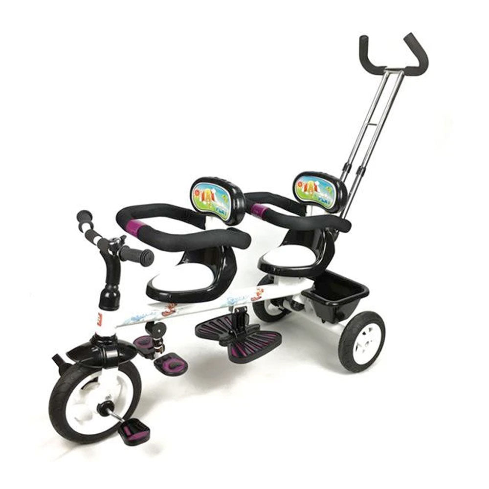 Aussie Baby Kids Tandem Tricycle Double Seats Ride-On Trike with Parent Handle - Purple