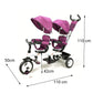Aussie Baby Kids Tandem Tricycle Double Seats Ride-On Trike with Parent Handle - Purple
