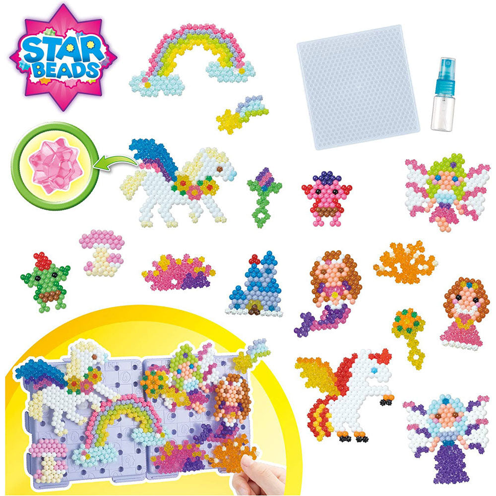 Make creations featuring mystic theme, such as pegasus, mermaid, fairy, princess, or trolls with the Aquabeads craft kit.