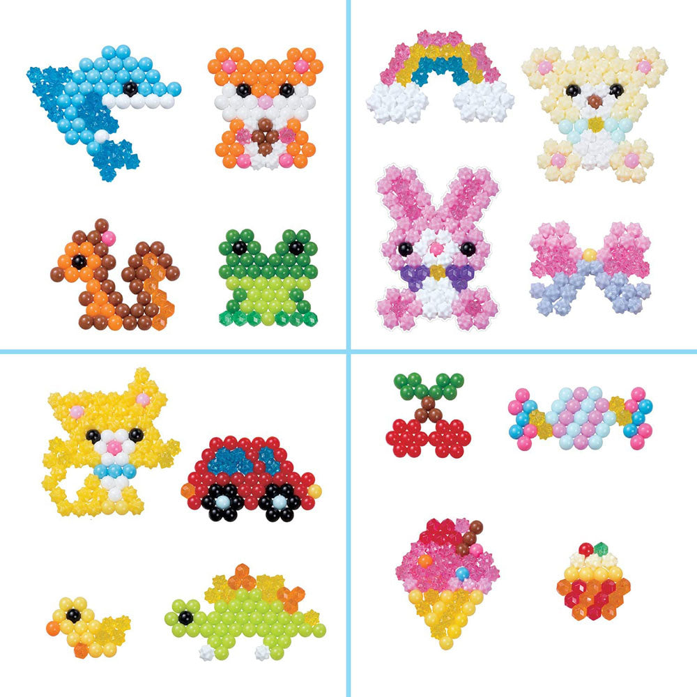 Aquabeads are small beads that can stick together when sprayed with water, allowing kids to create various designs.